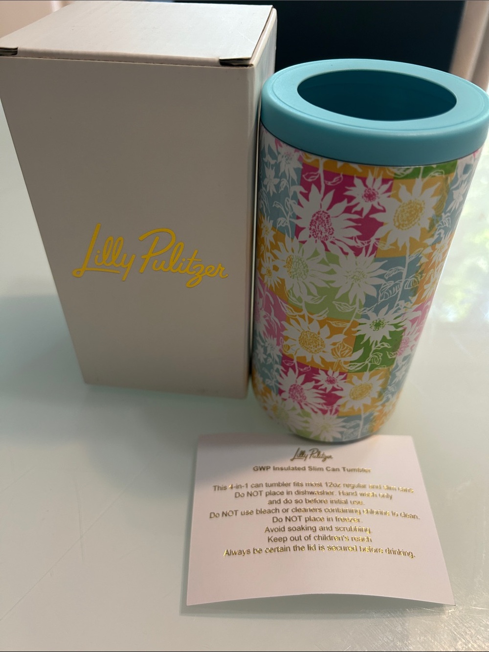 Lilly Pulitzer Floral Slim Can Tumbler - Turquoise, Pink, Yellow, Green